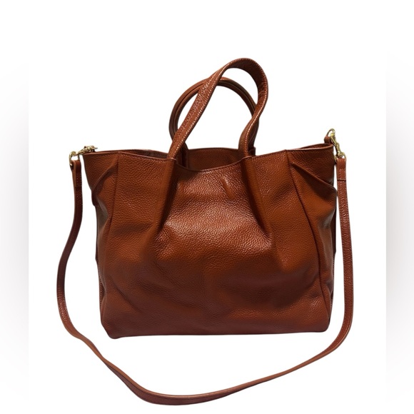 Oliveve $450 Anthropologie Zoe Stone camel brown Tote Shopper Bag Pebble Leather - Picture 1 of 7
